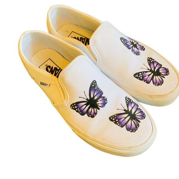 Vans Shoes - VANS Custom Hand Painted Butterfly Slip On Sneakers